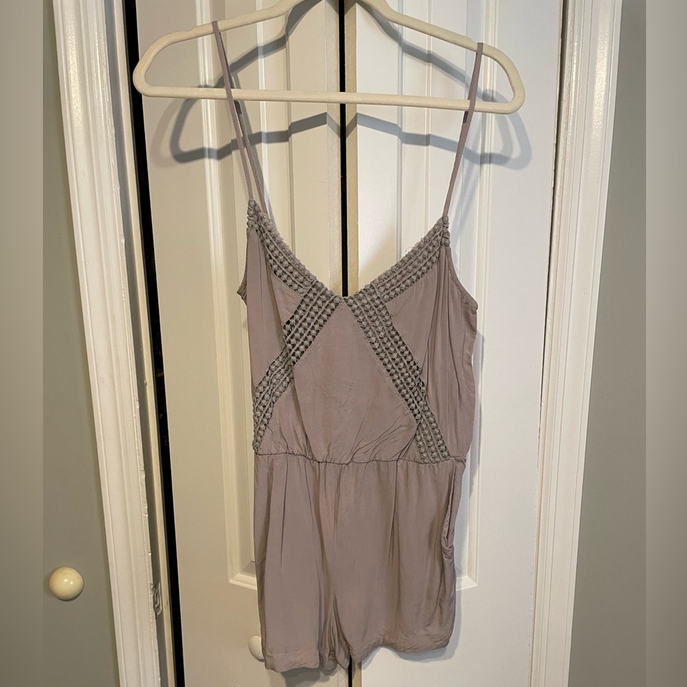 Gray Crochet Detail Open Back Romper
